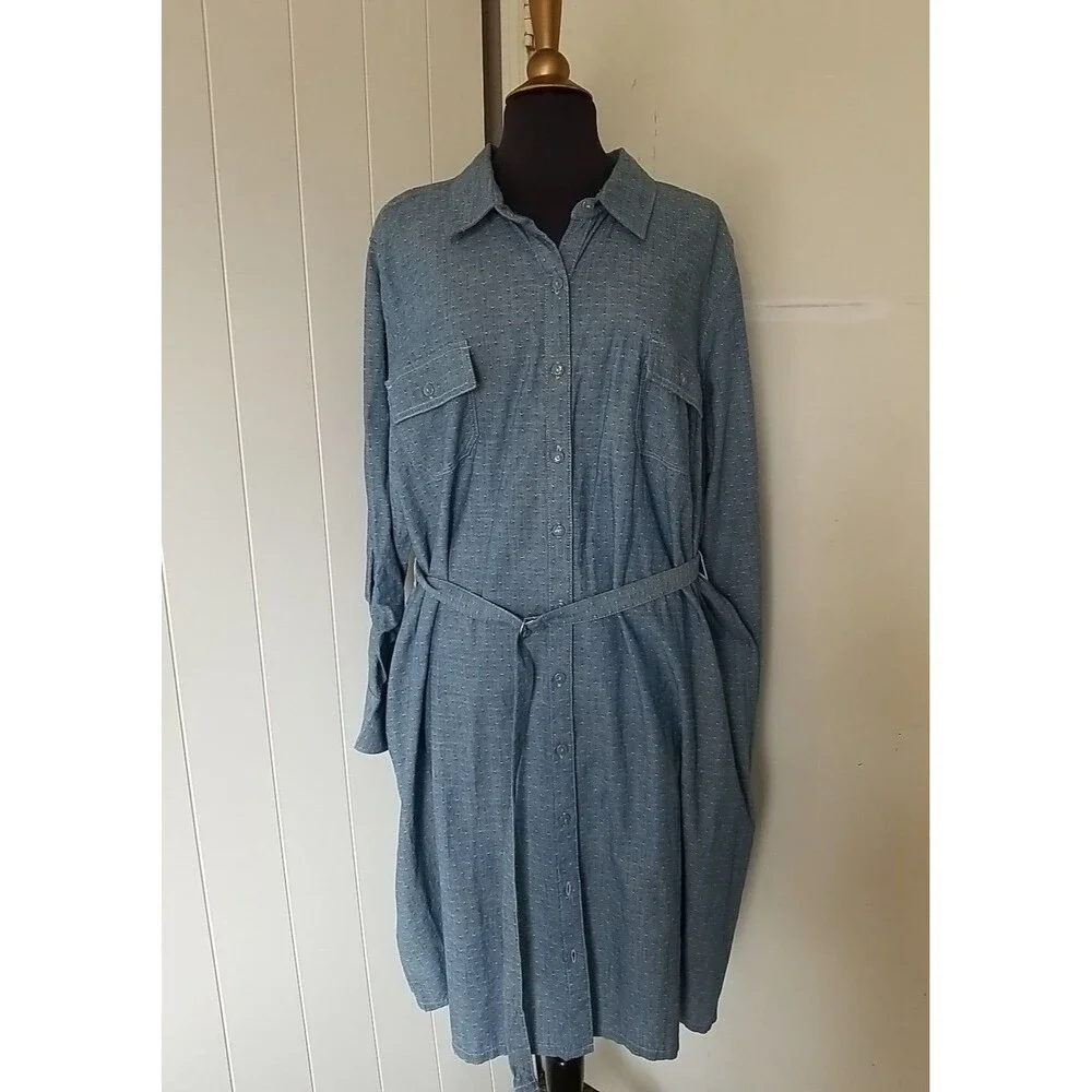 Basic Editions Shirt Dress Womens Size 2X Blue Chambray Button Up New - Picture 5 of 12